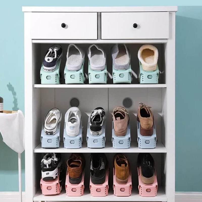 Double Layer Shoe Rack Organizer – Space-Saving, Anti-Slip, Adjustable | Fits All Shoe Types (Green/Blue/Pink)